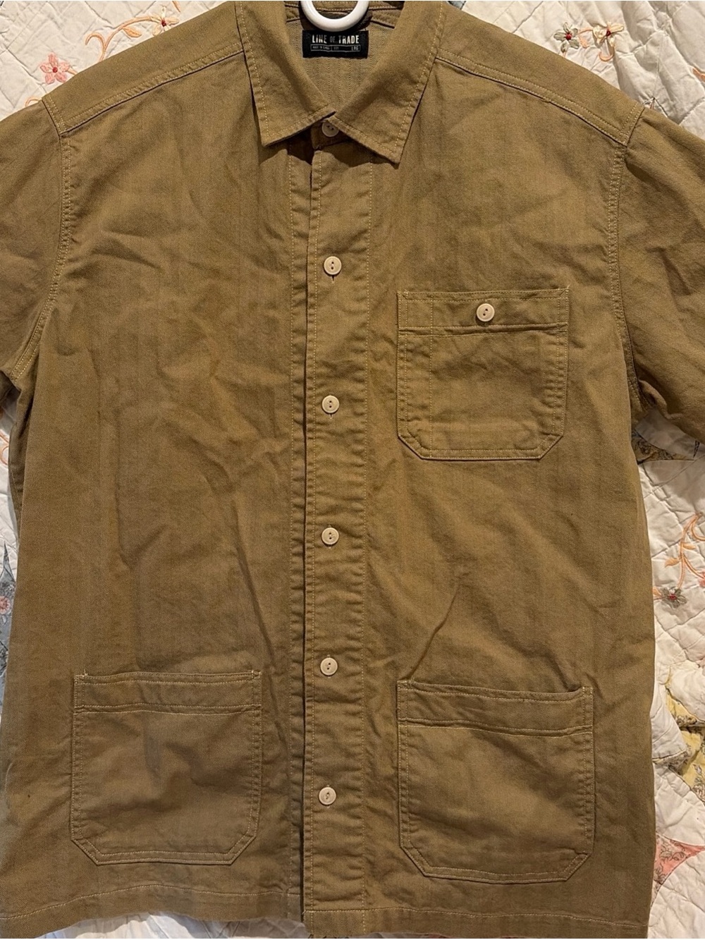 Line of Trade Machinist Shirt Mens Large Olive Herringbone Workwear Button Up